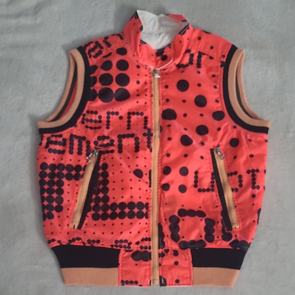 J. Lindeberg Neon Orange & Black Polka Dot Quilted Vest
